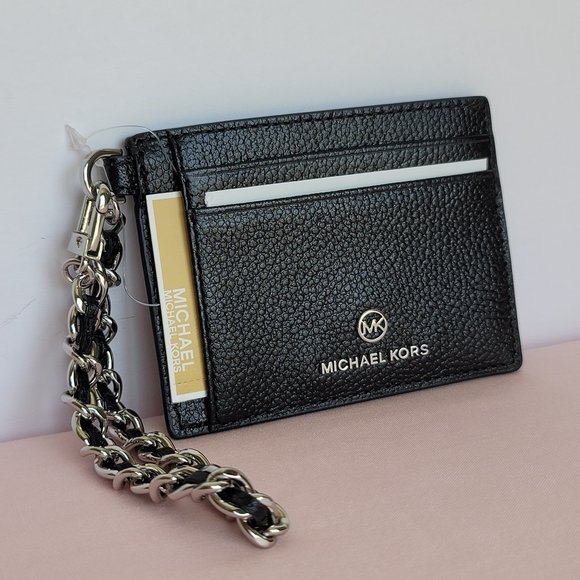 MICHAEL KORS Jet Set Small ID Pebbled Leather Chain Card Holder Case-Black🎈$69 - Picture 4 of 16
